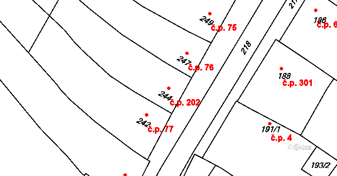 Kobeřice u Brna 202 na parcele st. 244 v KÚ Kobeřice u Brna, Katastrální mapa
