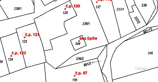 Hořepník 45261709 na parcele st. 344 v KÚ Hořepník, Katastrální mapa