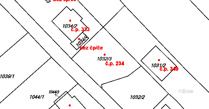 Darkovičky 234, Hlučín na parcele st. 1032/3 v KÚ Darkovičky, Katastrální mapa