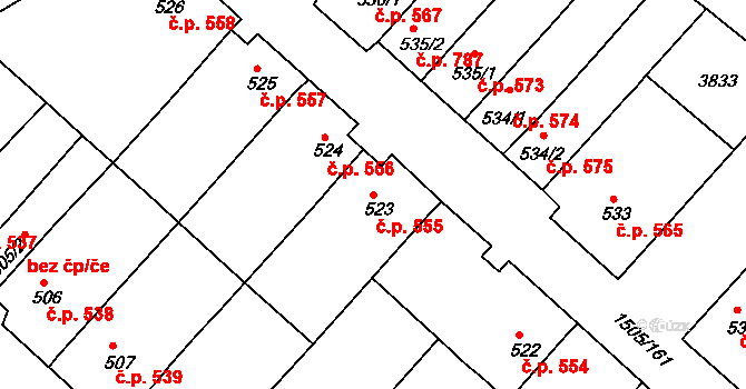 Ostrožské Předměstí 555, Uherský Ostroh na parcele st. 523 v KÚ Ostrožské Předměstí, Katastrální mapa