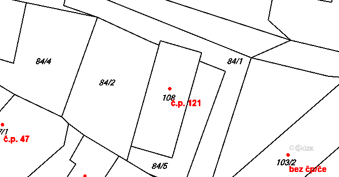 Děbolín 121, Jindřichův Hradec na parcele st. 108 v KÚ Děbolín, Katastrální mapa