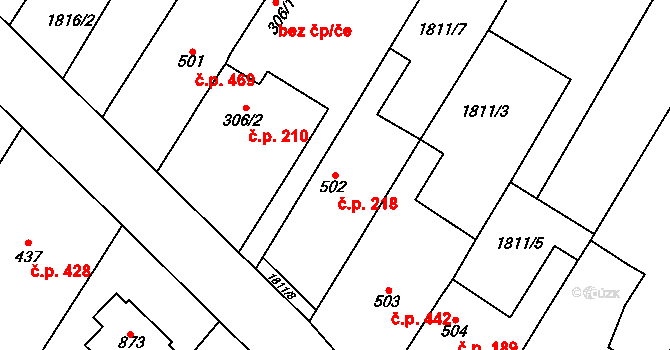 Zlechov 218 na parcele st. 502 v KÚ Zlechov, Katastrální mapa