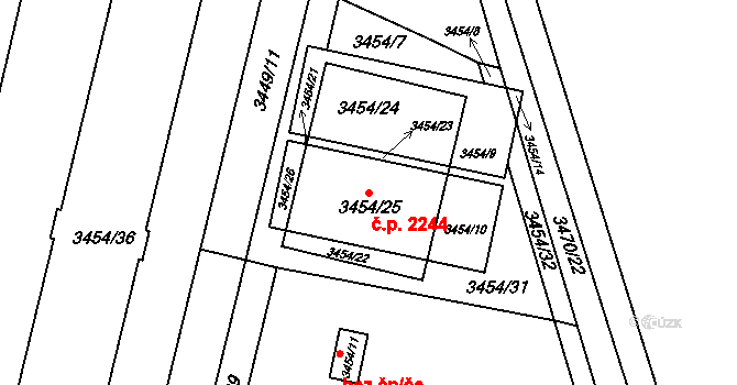 Řečkovice 2244, Brno na parcele st. 3454/25 v KÚ Řečkovice, Katastrální mapa