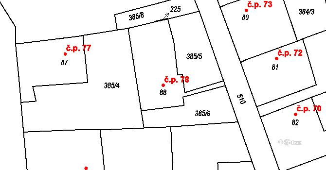 Trpišov 78, Slatiňany na parcele st. 88 v KÚ Trpišov, Katastrální mapa