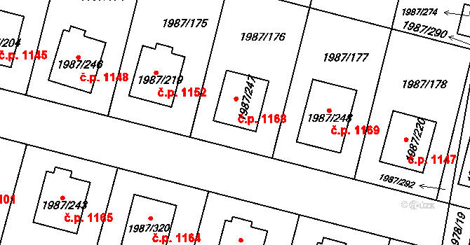 Nýřany 1168 na parcele st. 1987/247 v KÚ Nýřany, Katastrální mapa