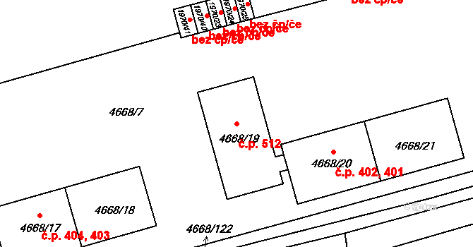 Pražské Předměstí 512, Vysoké Mýto na parcele st. 4668/19 v KÚ Vysoké Mýto, Katastrální mapa
