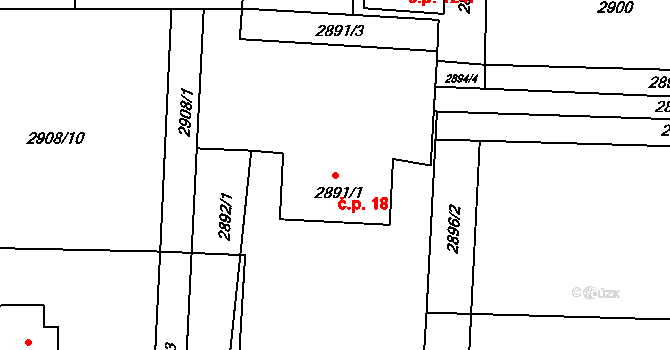 Horní Suchá 18 na parcele st. 2891/1 v KÚ Horní Suchá, Katastrální mapa