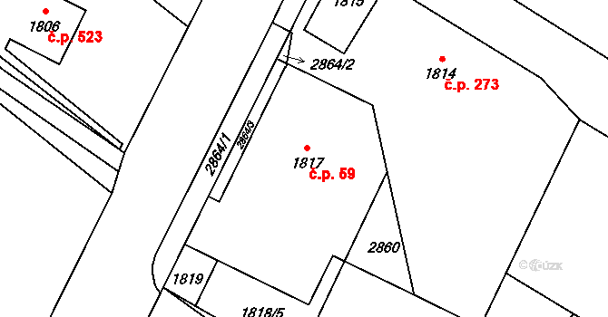 Rapotín 59 na parcele st. 1817 v KÚ Rapotín, Katastrální mapa