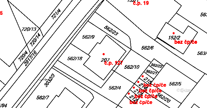 Horní Bělá 127 na parcele st. 207 v KÚ Horní Bělá, Katastrální mapa