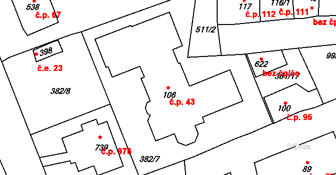 Rudná 43 na parcele st. 106 v KÚ Dušníky u Rudné, Katastrální mapa