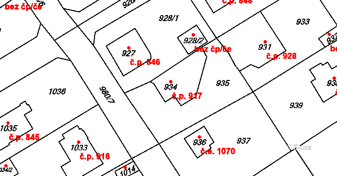 Černošice 917 na parcele st. 934 v KÚ Černošice, Katastrální mapa