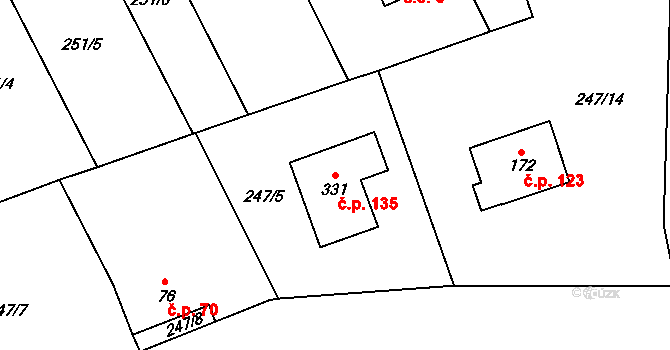 Bubovice 135 na parcele st. 331 v KÚ Bubovice, Katastrální mapa