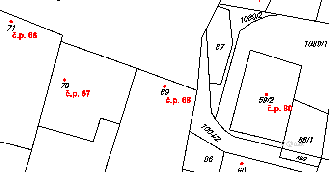 Podolí 68, Mohelnice na parcele st. 69 v KÚ Podolí u Mohelnice, Katastrální mapa