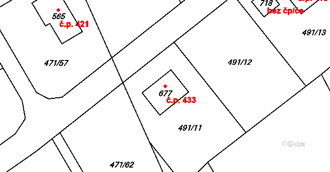 Lom 433, Kly na parcele st. 677 v KÚ Kly, Katastrální mapa