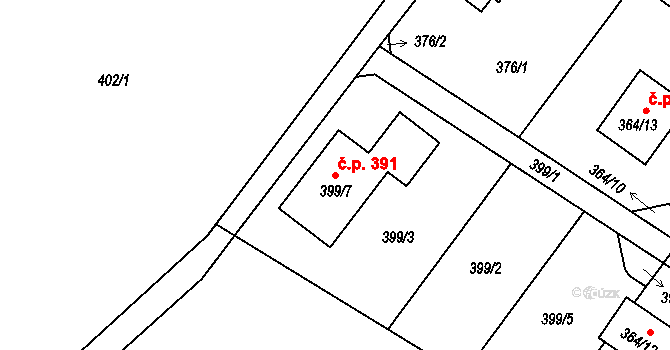 Donín 391, Hrádek nad Nisou na parcele st. 399/7 v KÚ Donín u Hrádku nad Nisou, Katastrální mapa