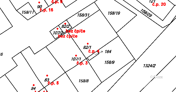Skoronice 4, Bujanov na parcele st. 82/1 v KÚ Zdíky, Katastrální mapa