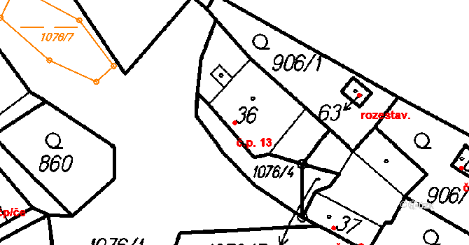 Doubrava 13, Vlachovo Březí na parcele st. 36 v KÚ Uhřice u Vlachova Březí, Katastrální mapa