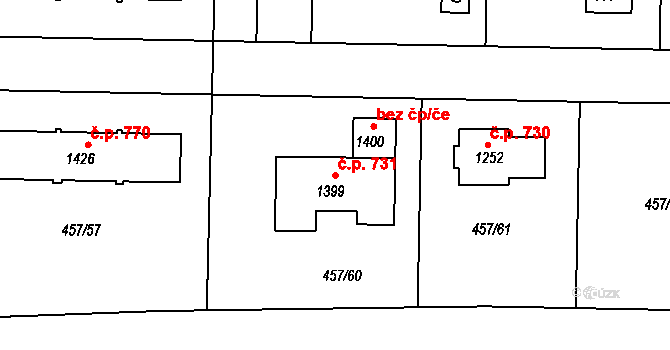 Klecany 731 na parcele st. 1399 v KÚ Klecany, Katastrální mapa