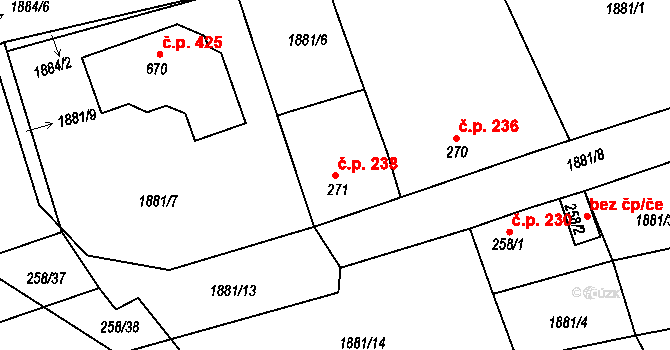 Merklín 238 na parcele st. 271 v KÚ Merklín u Přeštic, Katastrální mapa
