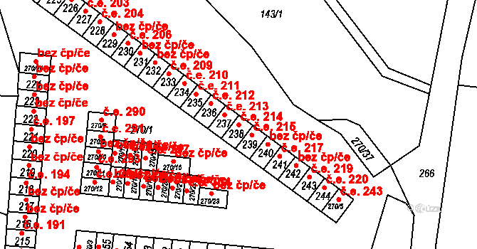 Podbořany 214 na parcele st. 238 v KÚ Podbořany, Katastrální mapa