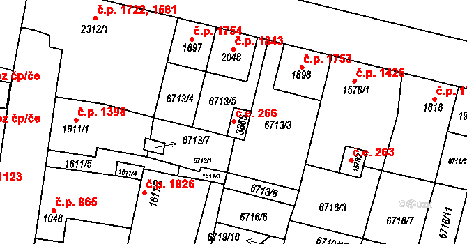 Žatec 266 na parcele st. 3865 v KÚ Žatec, Katastrální mapa