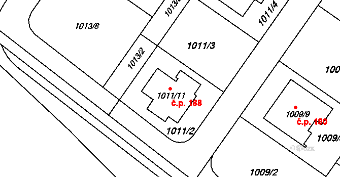 Hajany 188 na parcele st. 1011/11 v KÚ Hajany, Katastrální mapa
