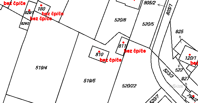 Míškovice 95719709 na parcele st. 810 v KÚ Míškovice, Katastrální mapa