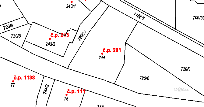 Červený Kostelec 201 na parcele st. 244 v KÚ Červený Kostelec, Katastrální mapa