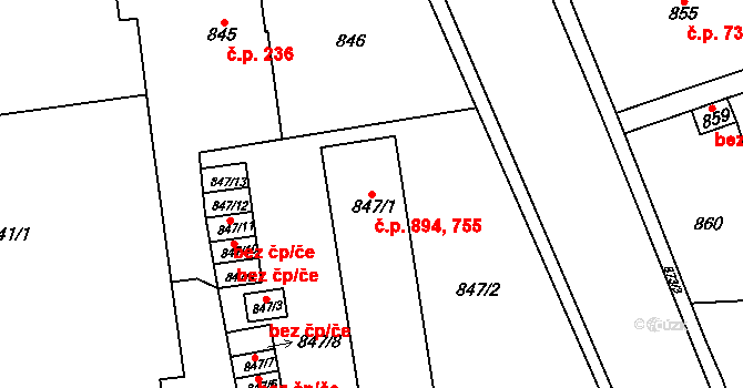 Pohořelice 755,894 na parcele st. 847/1 v KÚ Pohořelice nad Jihlavou, Katastrální mapa