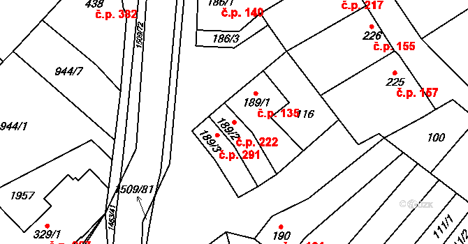 Kvasice 222 na parcele st. 189/2 v KÚ Kvasice, Katastrální mapa