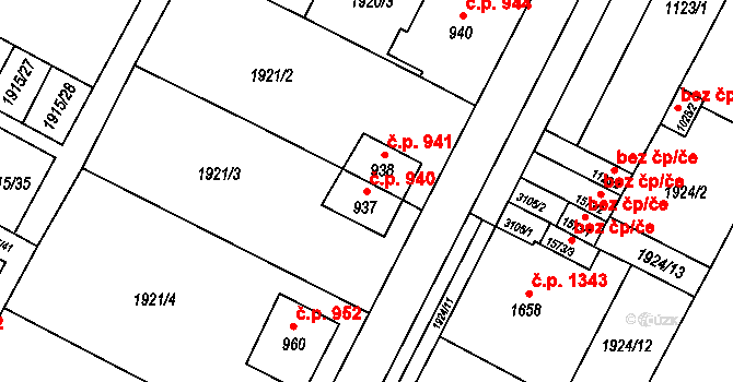 Bystřice pod Hostýnem 940 na parcele st. 937 v KÚ Bystřice pod Hostýnem, Katastrální mapa