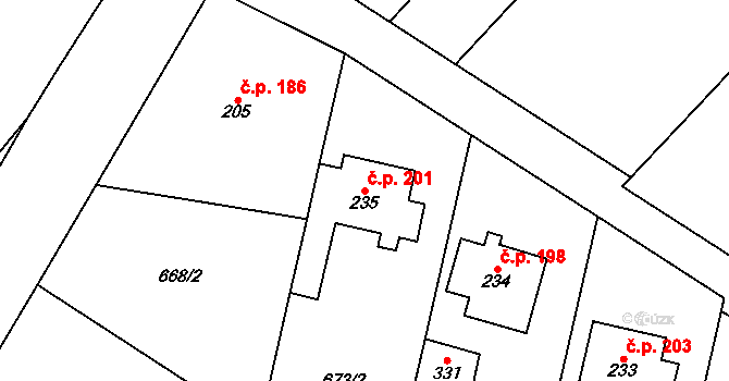Krumsín 201 na parcele st. 235 v KÚ Krumsín, Katastrální mapa