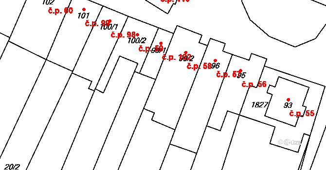Bohutice 58 na parcele st. 99/2 v KÚ Bohutice, Katastrální mapa