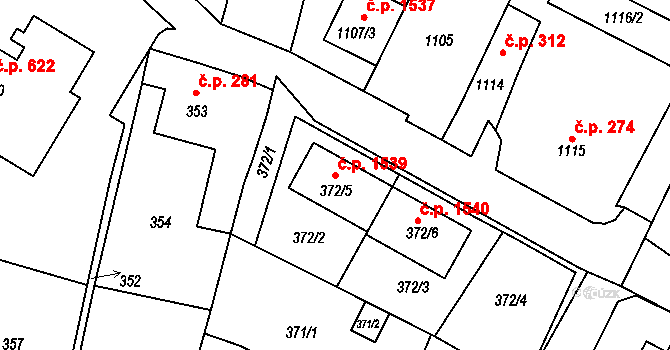 Bystřice nad Pernštejnem 1539 na parcele st. 372/5 v KÚ Bystřice nad Pernštejnem, Katastrální mapa
