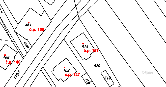 Konice 147, Znojmo na parcele st. 518 v KÚ Konice u Znojma, Katastrální mapa