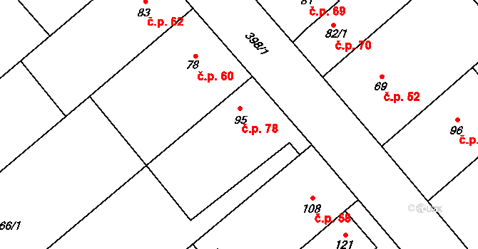 Věžky 78 na parcele st. 95 v KÚ Věžky u Přerova, Katastrální mapa
