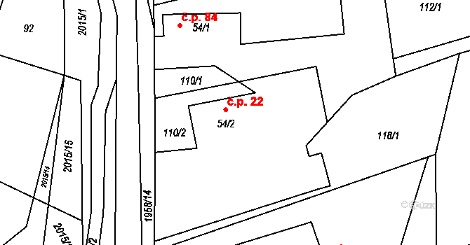Milenov 22 na parcele st. 54/2 v KÚ Milenov, Katastrální mapa