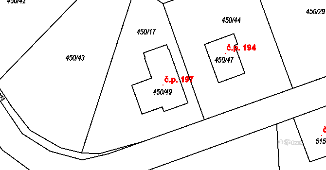 Kvaň 197, Zaječov na parcele st. 450/49 v KÚ Kvaň, Katastrální mapa