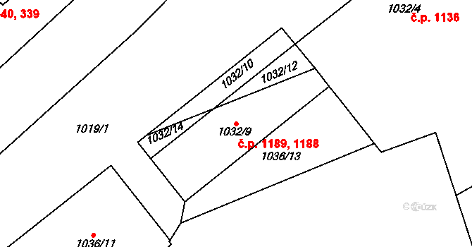 Přerov I-Město 1188,1189, Přerov na parcele st. 1032/9 v KÚ Přerov, Katastrální mapa