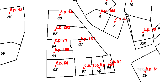 Přerov VI-Újezdec 181, Přerov na parcele st. 66 v KÚ Újezdec u Přerova, Katastrální mapa
