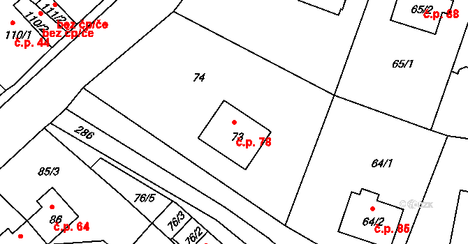 Vysoká 78, Dalovice na parcele st. 73 v KÚ Vysoká u Dalovic, Katastrální mapa