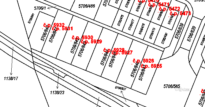 Jihlava 5928 na parcele st. 5706/844 v KÚ Jihlava, Katastrální mapa