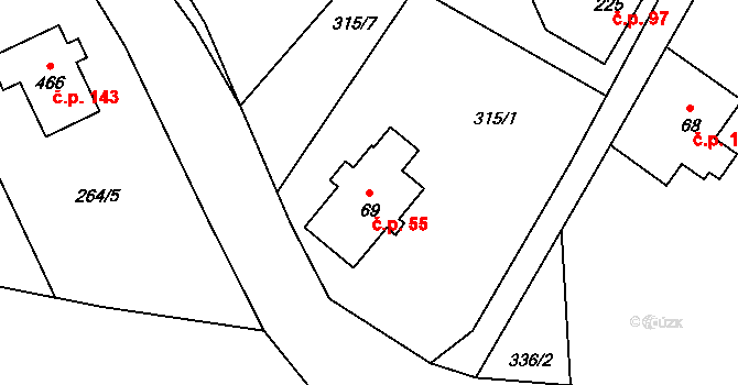 Dolní Černá Studnice 55, Pěnčín na parcele st. 69 v KÚ Jistebsko, Katastrální mapa