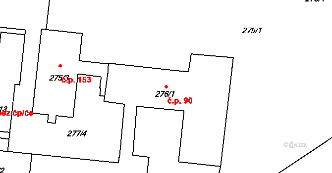 Pávov 90, Jihlava na parcele st. 276/1 v KÚ Pávov, Katastrální mapa