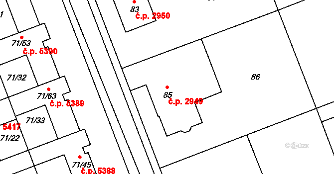 Helenín 2949, Jihlava na parcele st. 85 v KÚ Helenín, Katastrální mapa