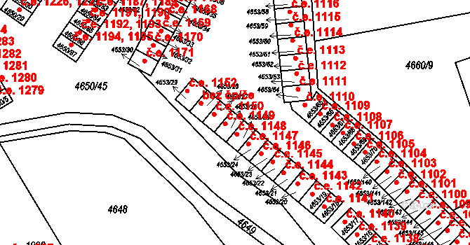 Jihlava 1149 na parcele st. 4653/26 v KÚ Jihlava, Katastrální mapa