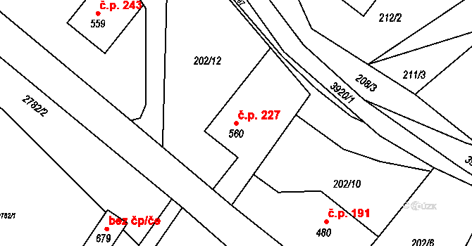 Bukovec 227 na parcele st. 560 v KÚ Bukovec u Jablunkova, Katastrální mapa