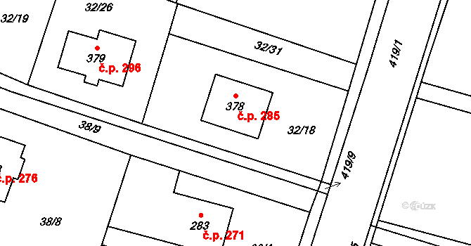 Horní Datyně 285, Vratimov na parcele st. 378 v KÚ Horní Datyně, Katastrální mapa