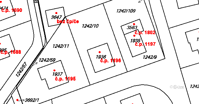 Dobříš 1196 na parcele st. 1936 v KÚ Dobříš, Katastrální mapa