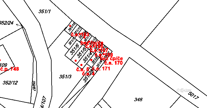 Hrušovany u Brna 170 na parcele st. 350/2 v KÚ Hrušovany u Brna, Katastrální mapa